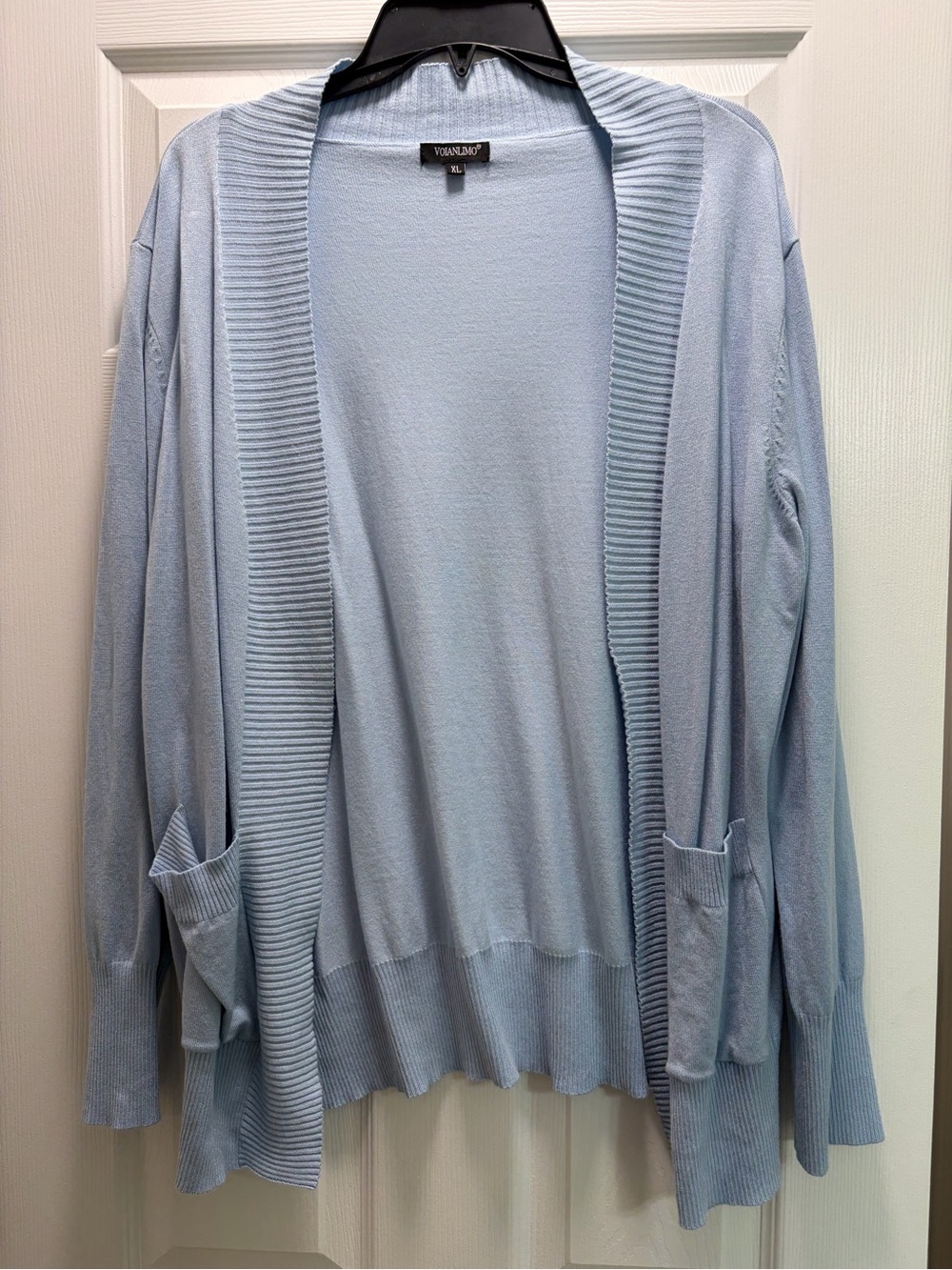Vocal Light Blue Open-Front Cardigan with Pockets